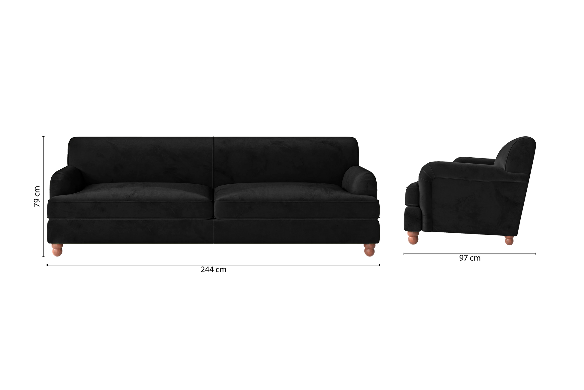 Pisa 4 Seater Sofa Black Velvet