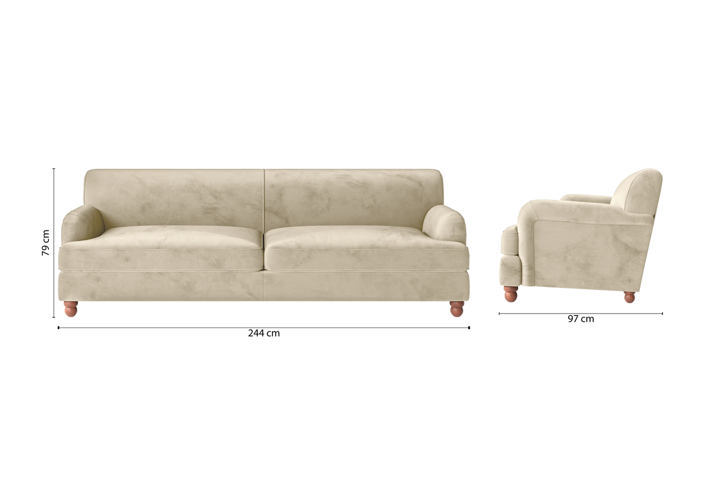 Pisa 4 Seater Sofa Cream Velvet