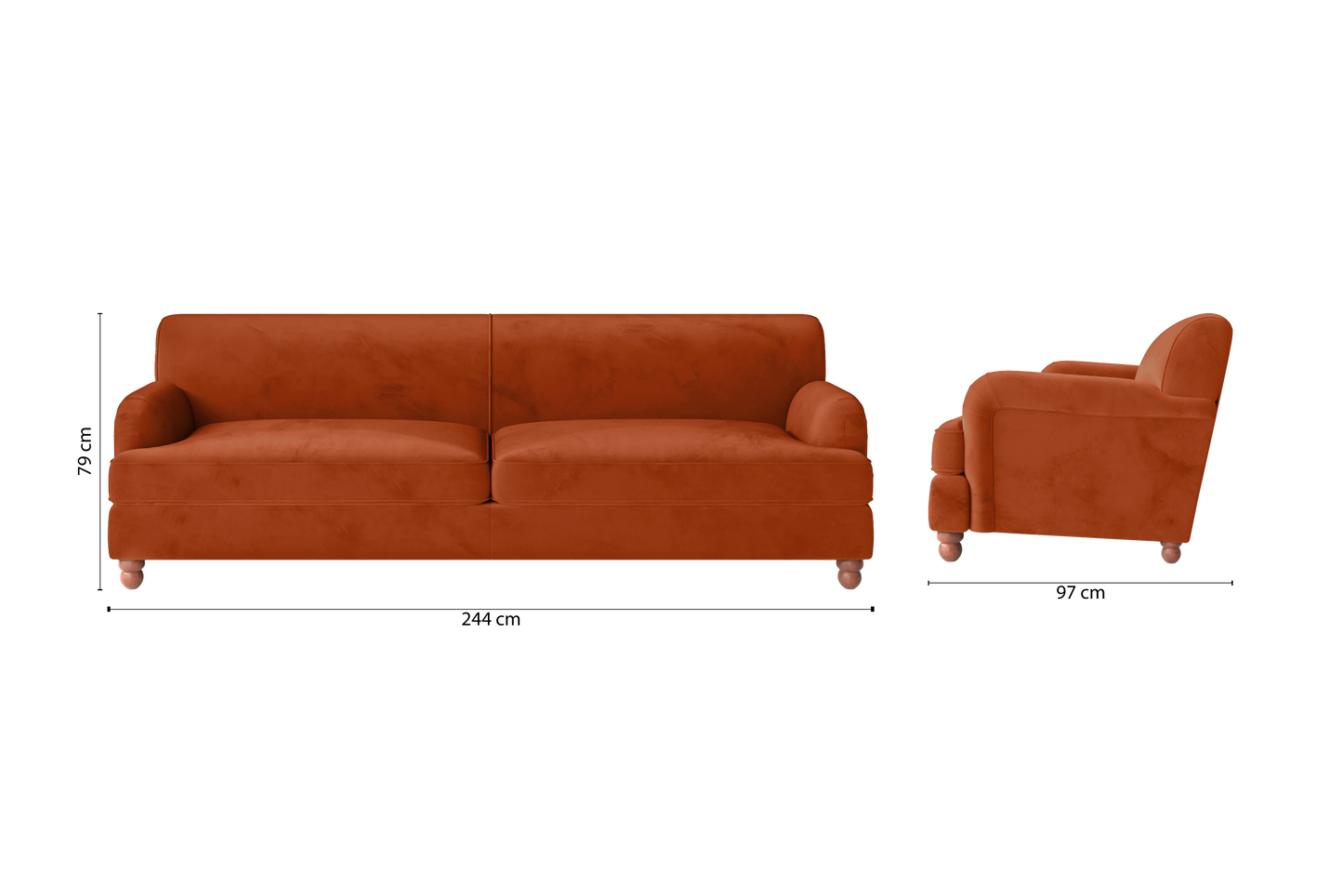 Pisa 4 Seater Sofa Orange Velvet