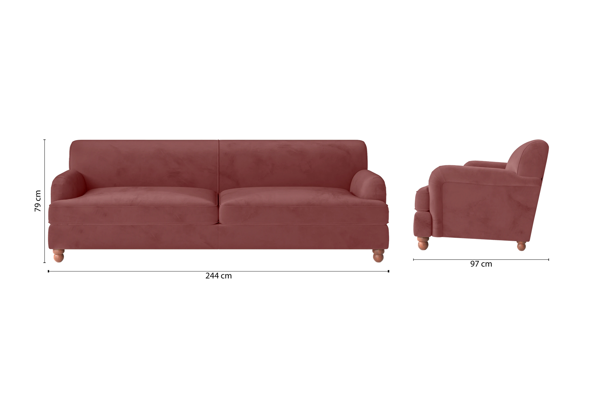 Pisa 4 Seater Sofa Pink Velvet