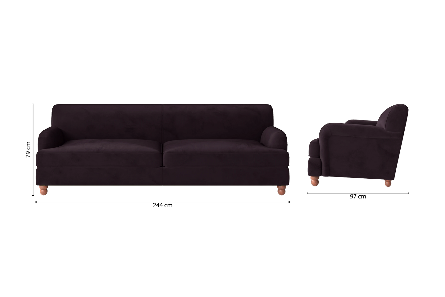 Pisa 4 Seater Sofa Purple Velvet