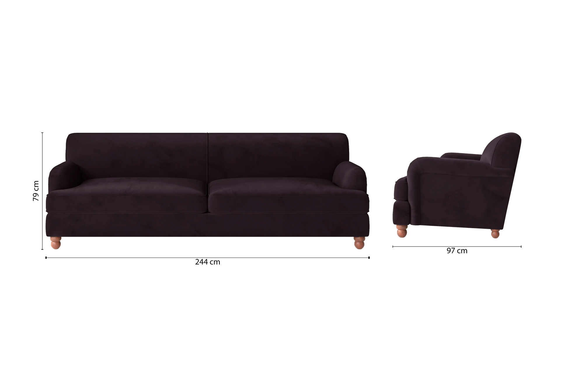 Pisa 4 Seater Sofa Purple Velvet