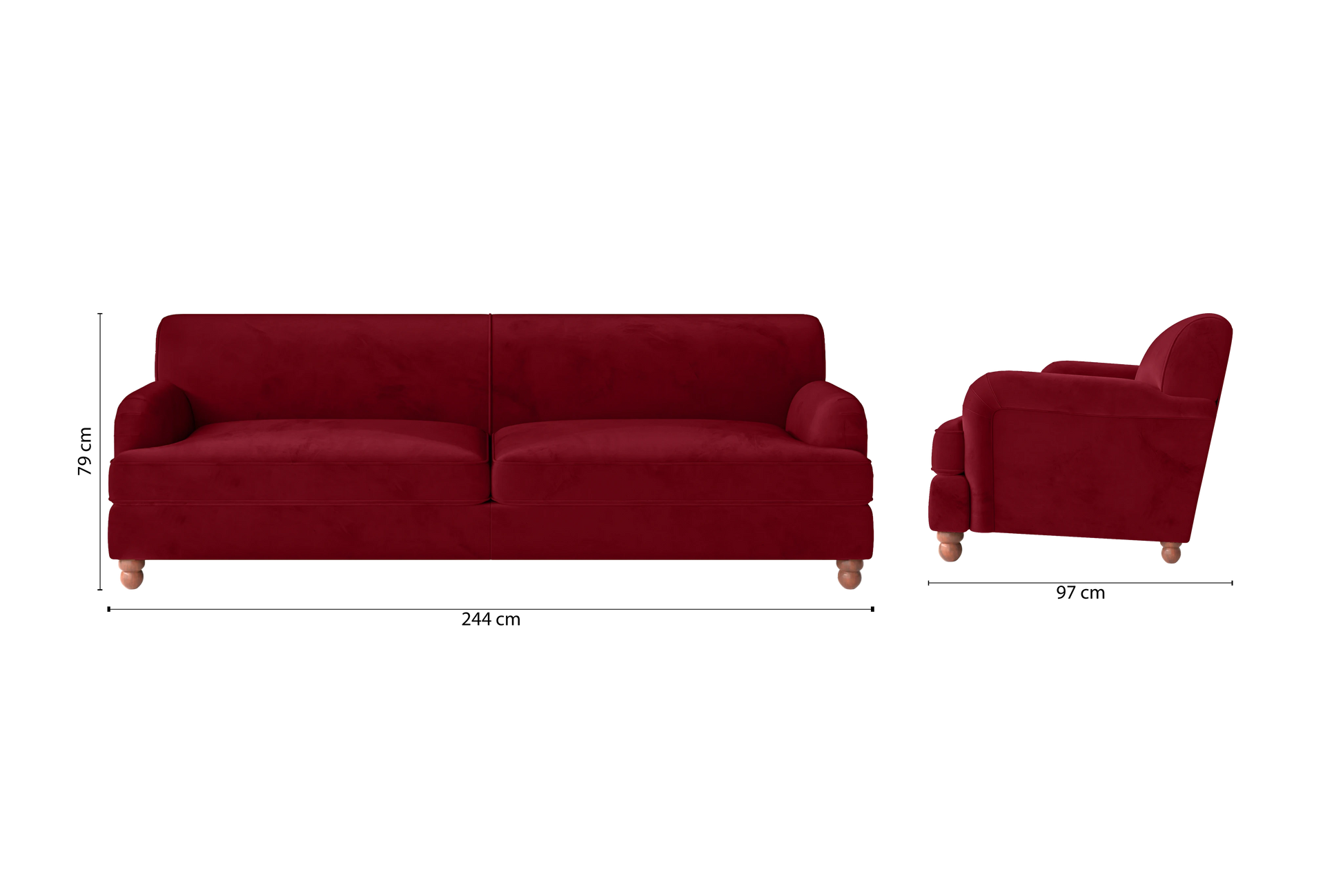 Pisa 4 Seater Sofa Red Velvet