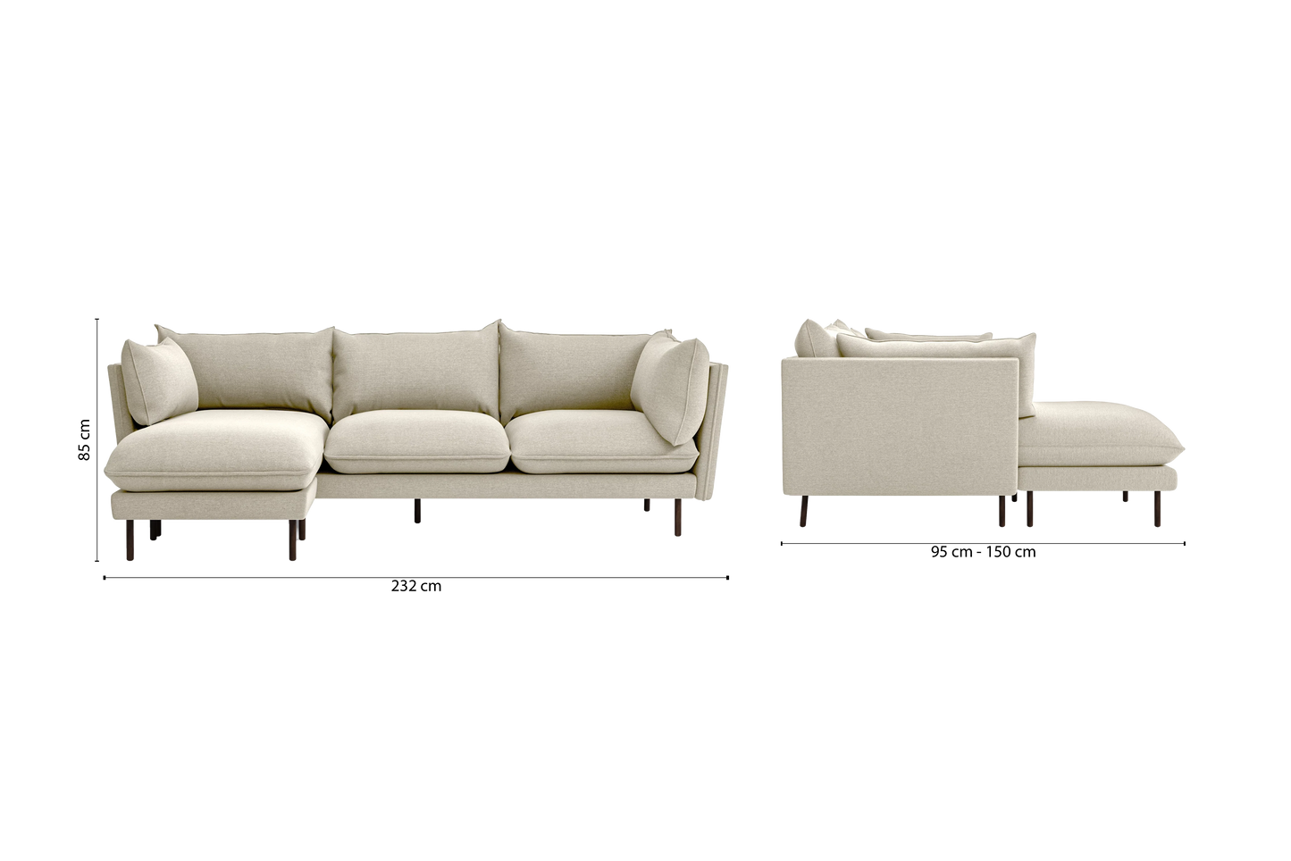 Pistoia 3 Seater Left Hand Facing Chaise Lounge Corner Sofa Cream Linen Fabric