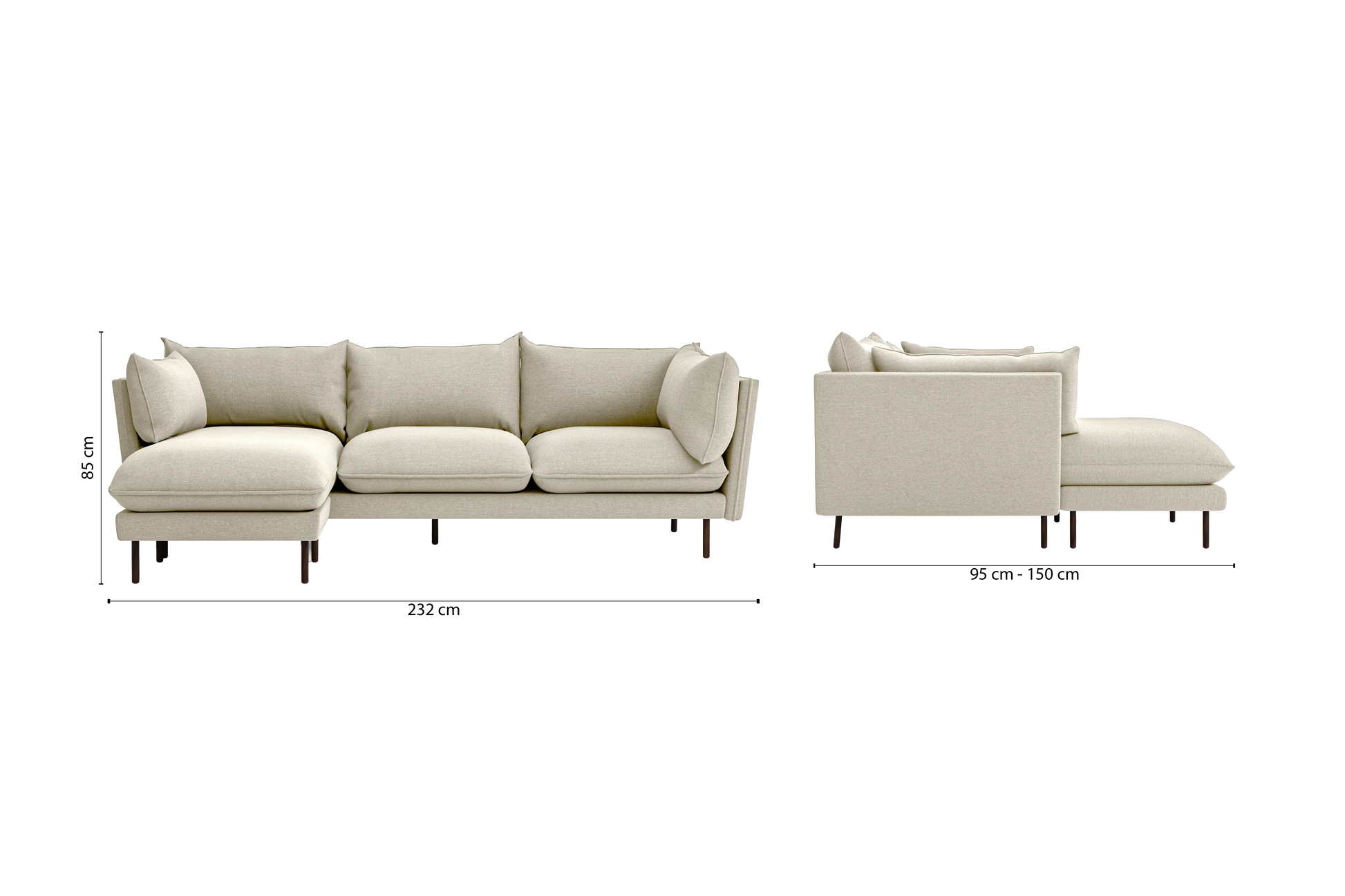 Pistoia 3 Seater Left Hand Facing Chaise Lounge Corner Sofa Cream Linen Fabric