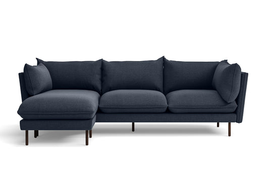 Pistoia 3 Seater Left Hand Facing Chaise Lounge Corner Sofa Dark Blue Linen Fabric