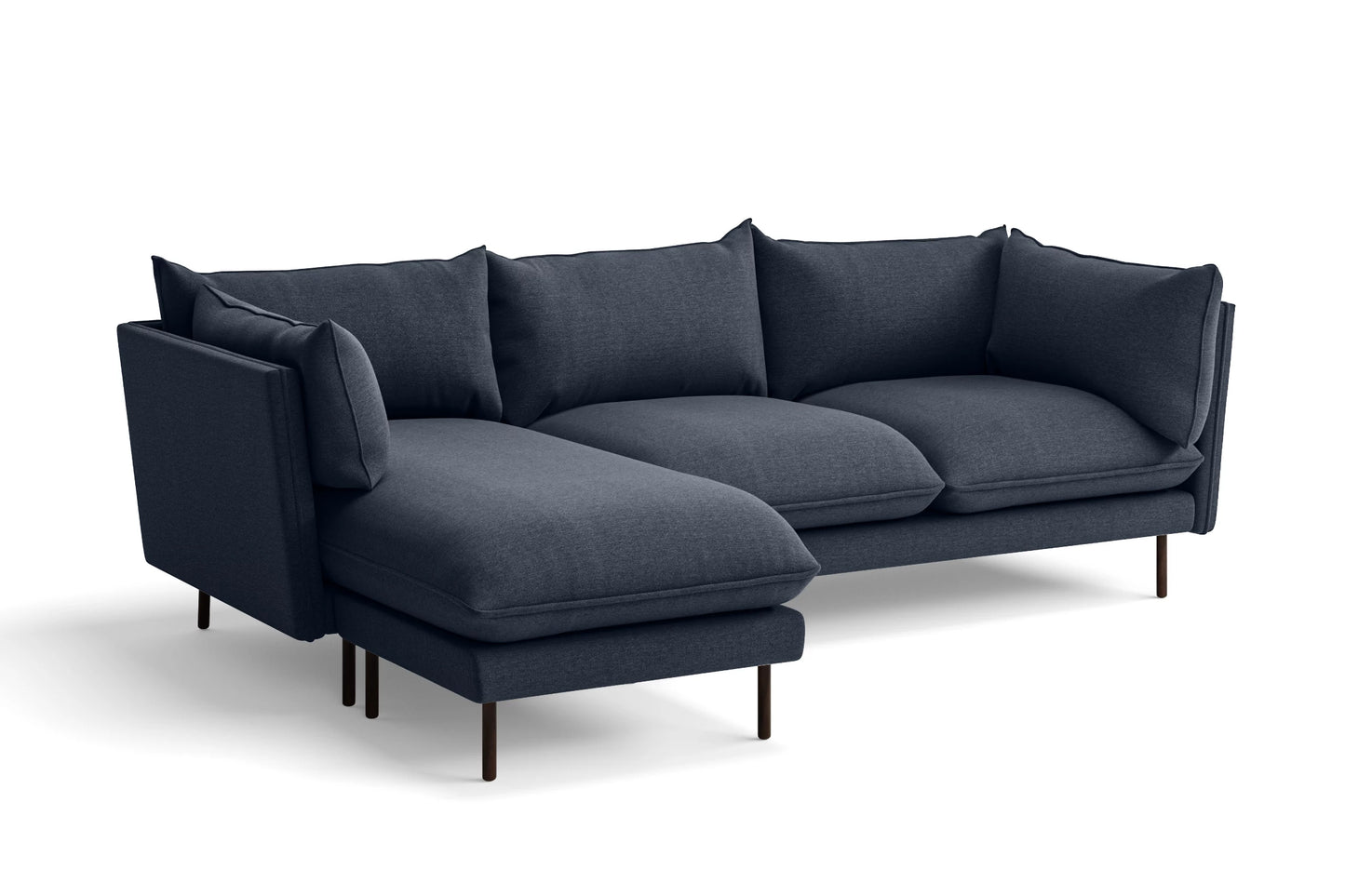 Pistoia 3 Seater Left Hand Facing Chaise Lounge Corner Sofa Dark Blue Linen Fabric