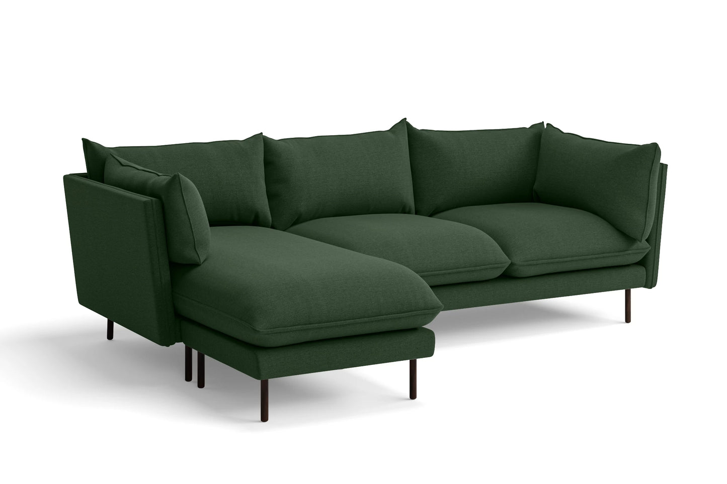 Pistoia 3 Seater Left Hand Facing Chaise Lounge Corner Sofa Forest Green Linen Fabric