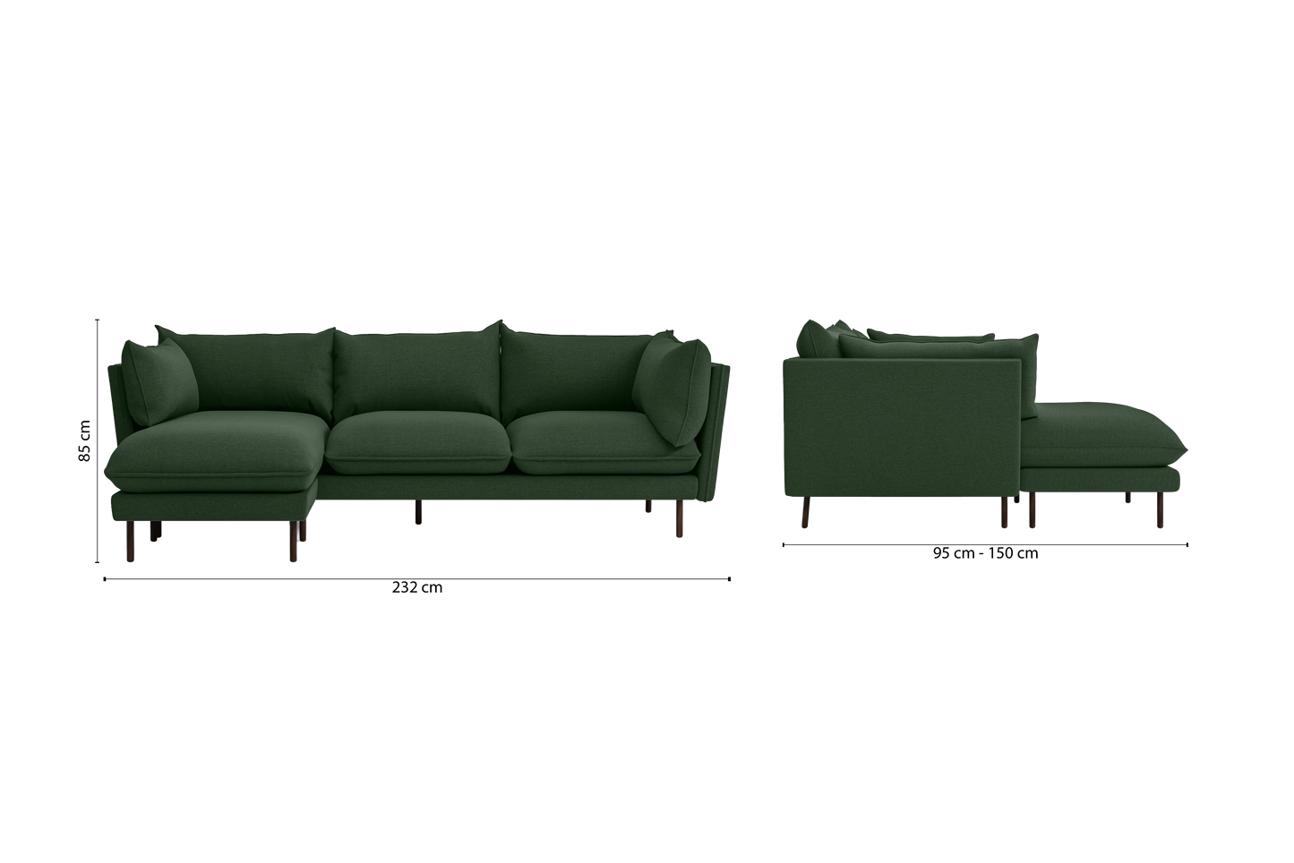 Pistoia 3 Seater Left Hand Facing Chaise Lounge Corner Sofa Forest Green Linen Fabric