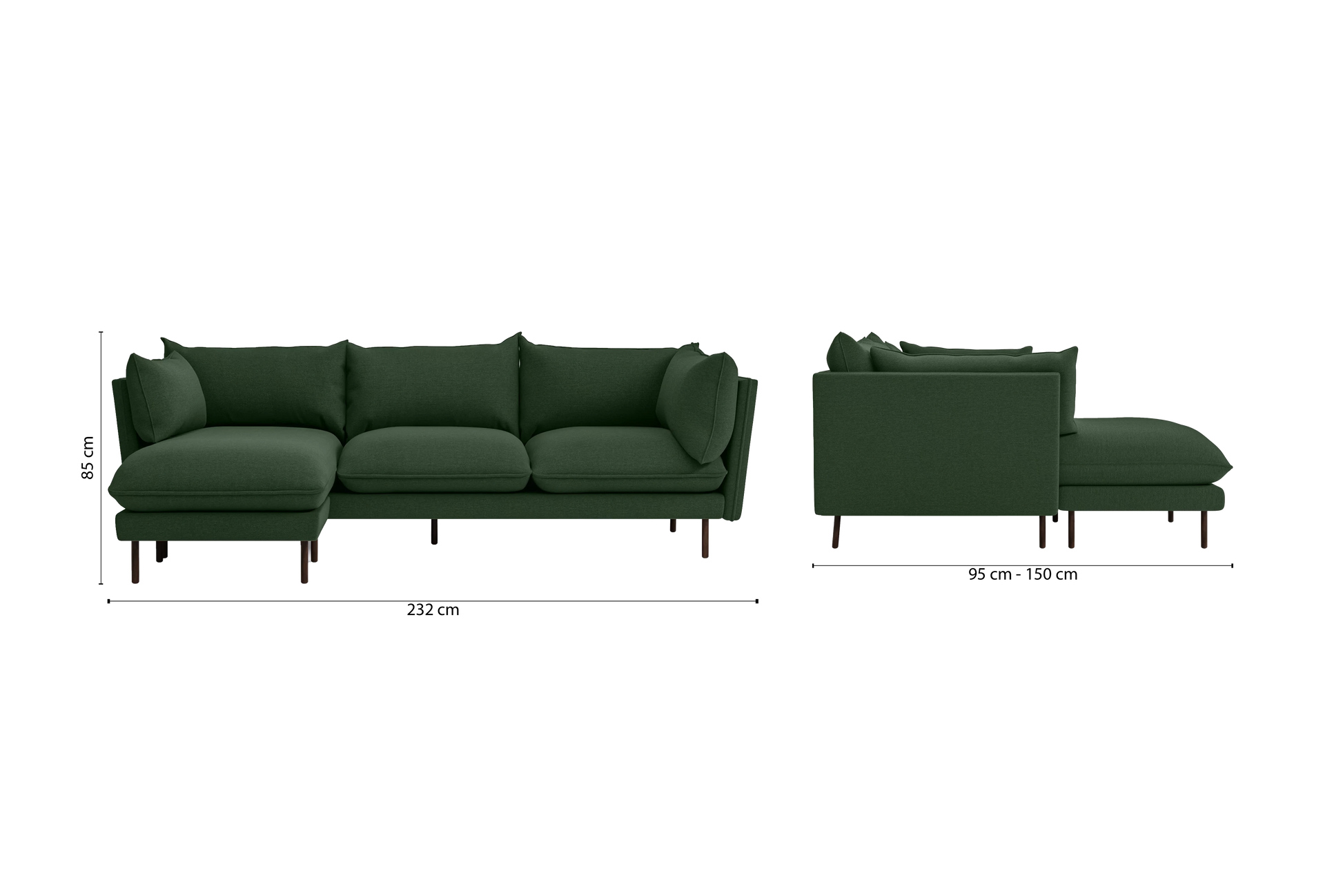 Pistoia 3 Seater Left Hand Facing Chaise Lounge Corner Sofa Forest Green Linen Fabric