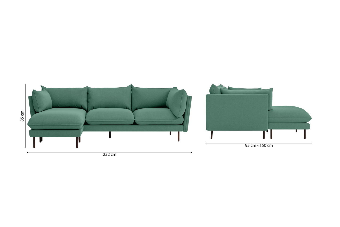 Pistoia 3 Seater Left Hand Facing Chaise Lounge Corner Sofa Mint Green Linen Fabric