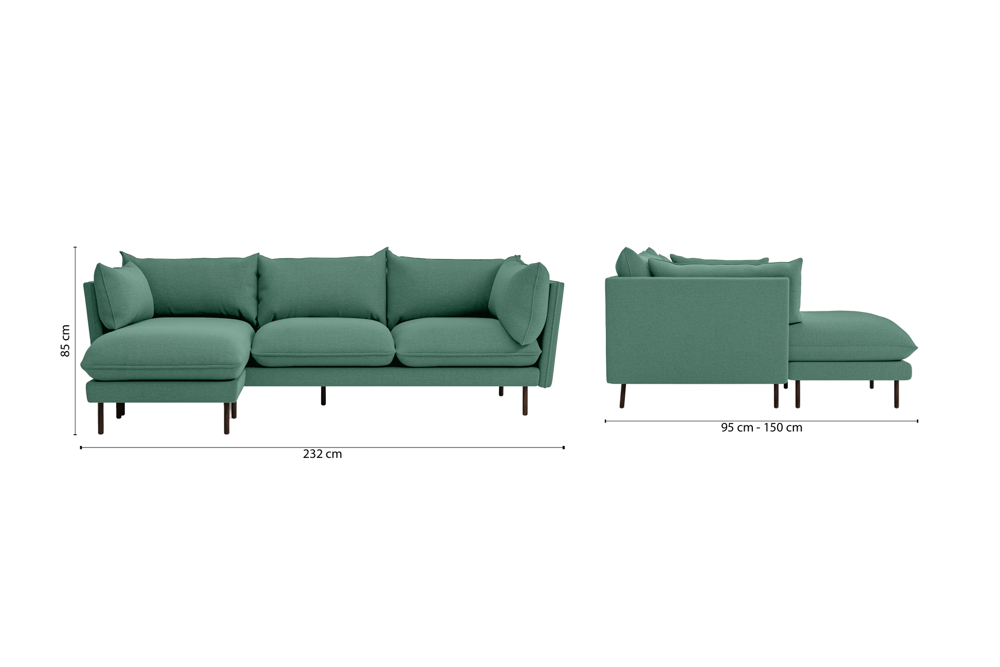 Pistoia 3 Seater Left Hand Facing Chaise Lounge Corner Sofa Mint Green Linen Fabric