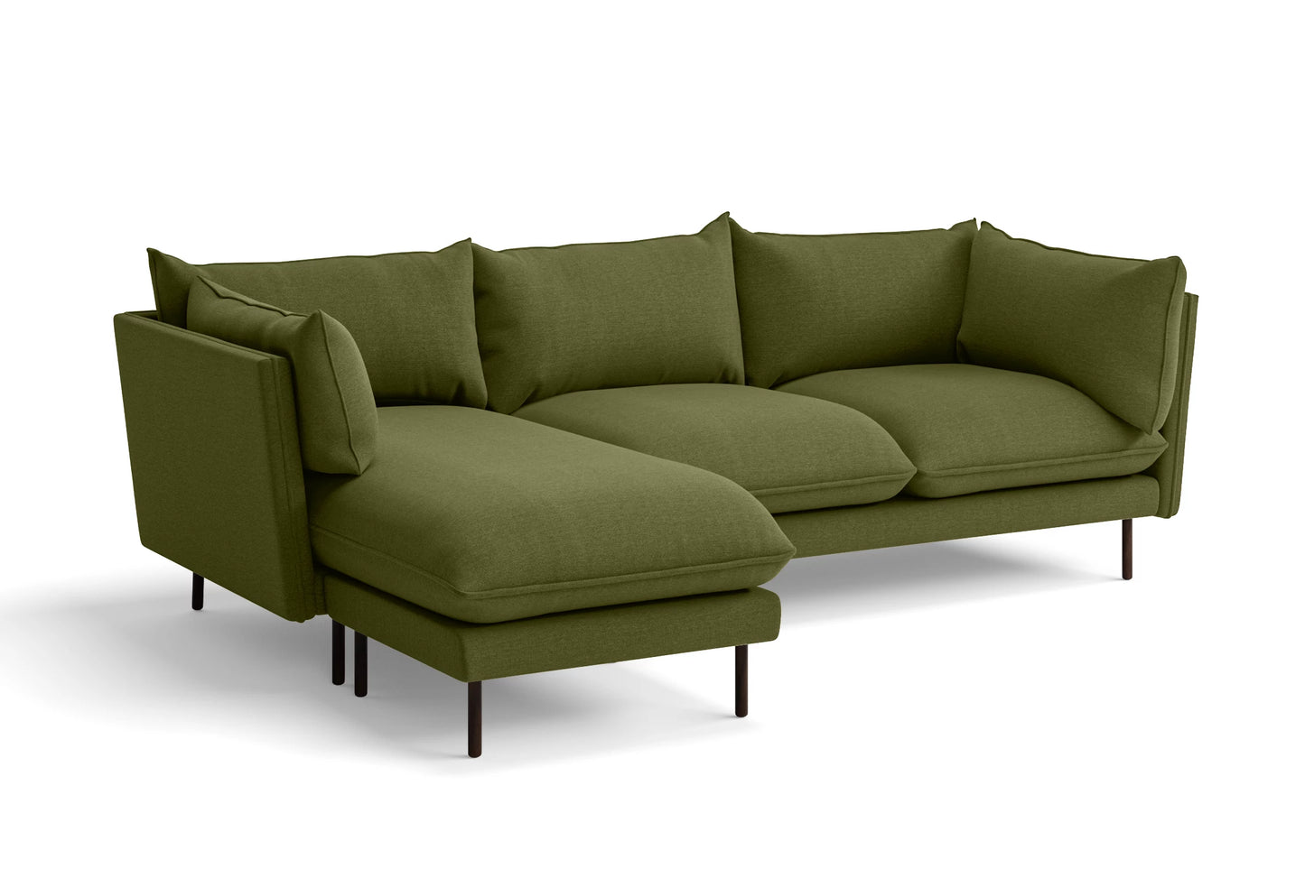 Pistoia 3 Seater Left Hand Facing Chaise Lounge Corner Sofa Olive Linen Fabric