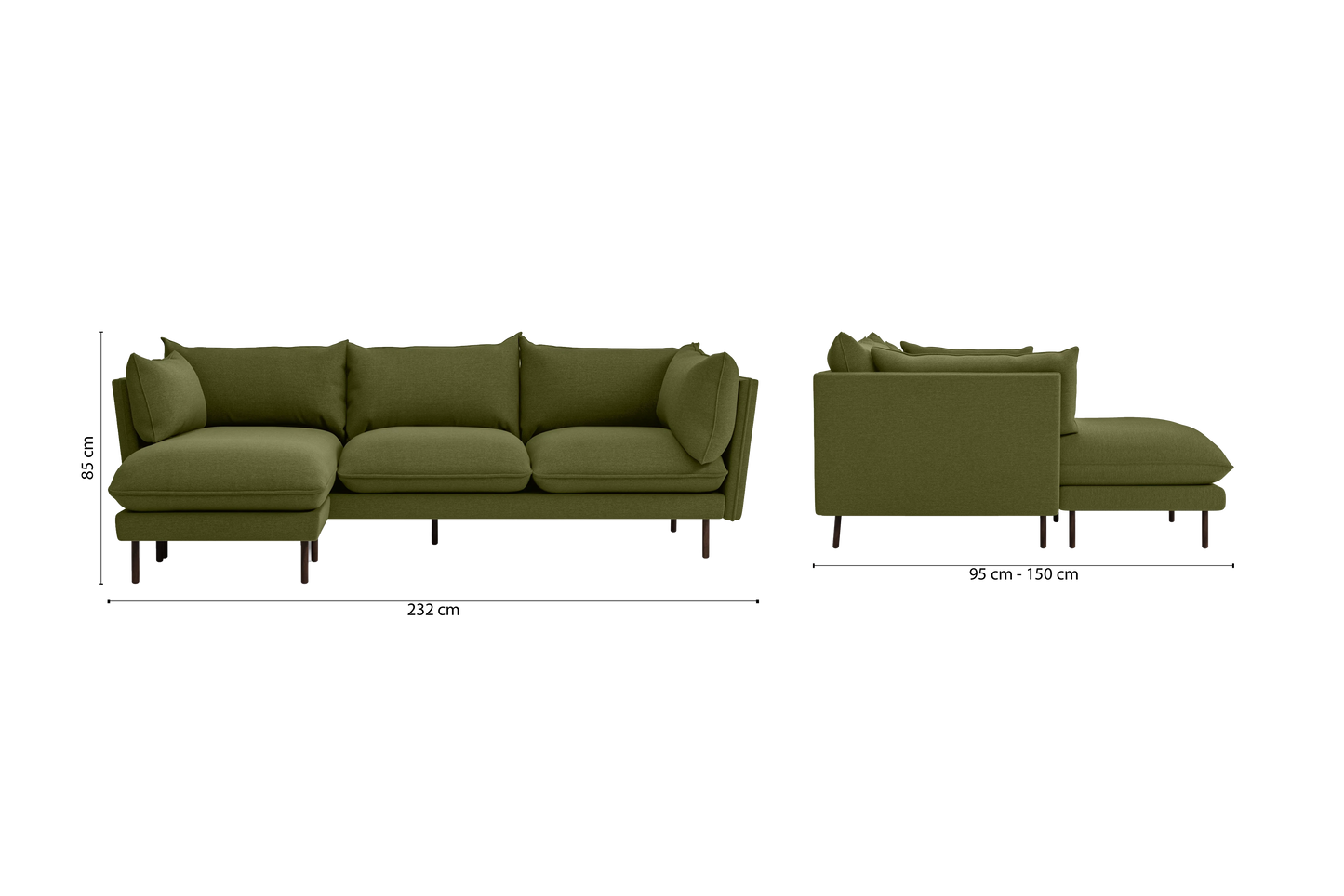 Pistoia 3 Seater Left Hand Facing Chaise Lounge Corner Sofa Olive Linen Fabric