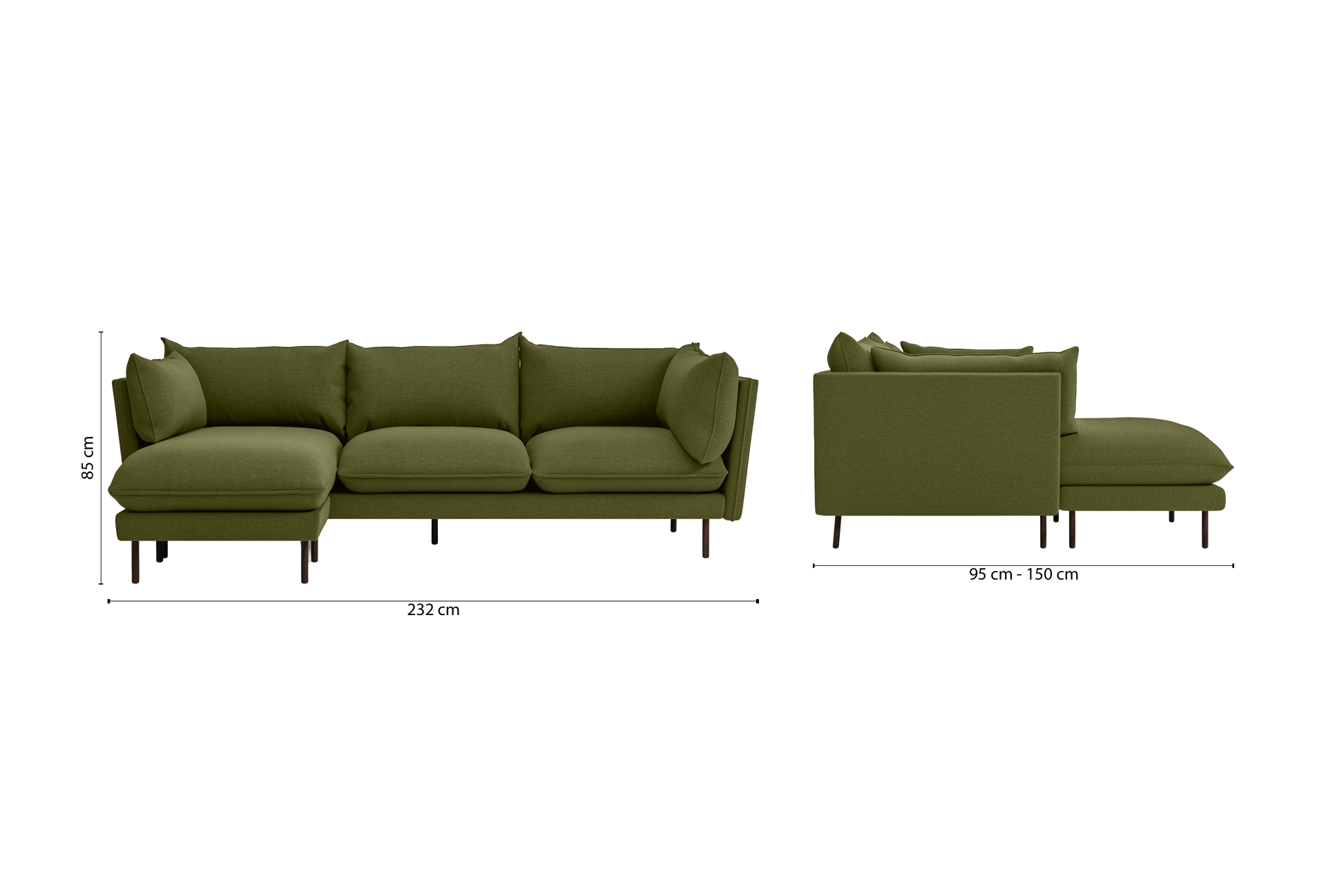 Pistoia 3 Seater Left Hand Facing Chaise Lounge Corner Sofa Olive Linen Fabric