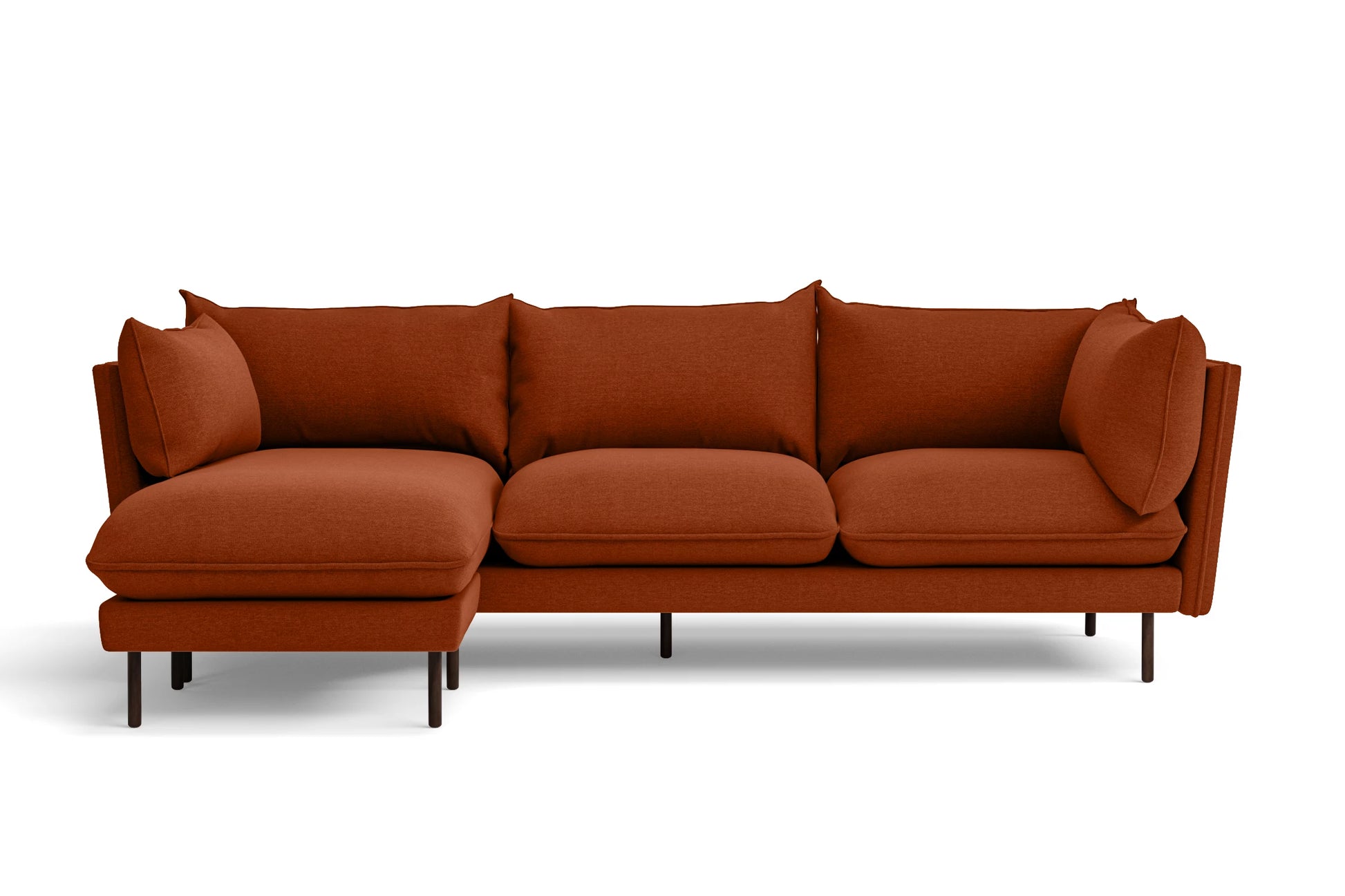 Pistoia 3 Seater Left Hand Facing Chaise Lounge Corner Sofa Orange Linen Fabric