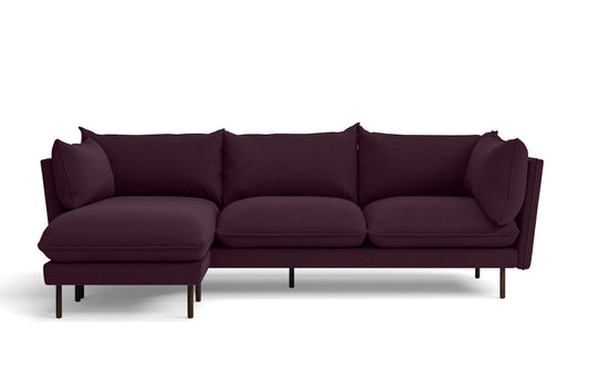 Pistoia 3 Seater Left Hand Facing Chaise Lounge Corner Sofa Purple Linen Fabric