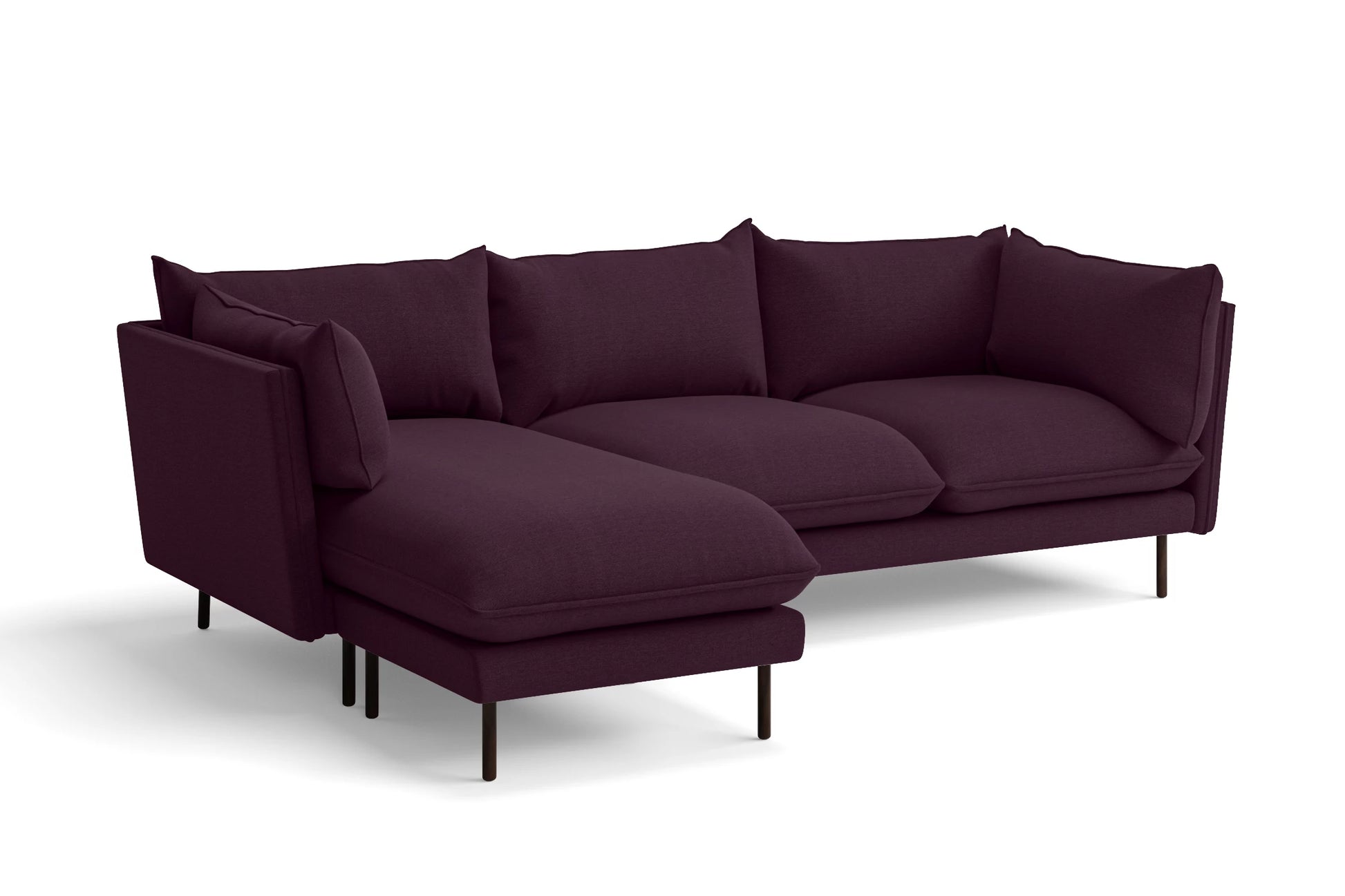 Pistoia 3 Seater Left Hand Facing Chaise Lounge Corner Sofa Purple Linen Fabric