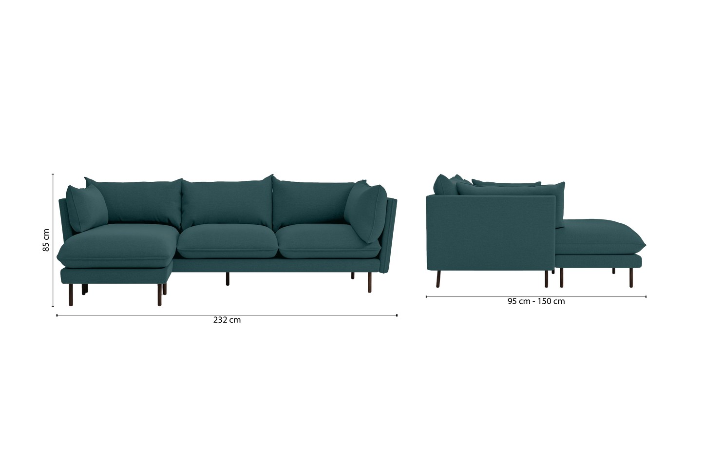 Pistoia 3 Seater Left Hand Facing Chaise Lounge Corner Sofa Teal Linen Fabric