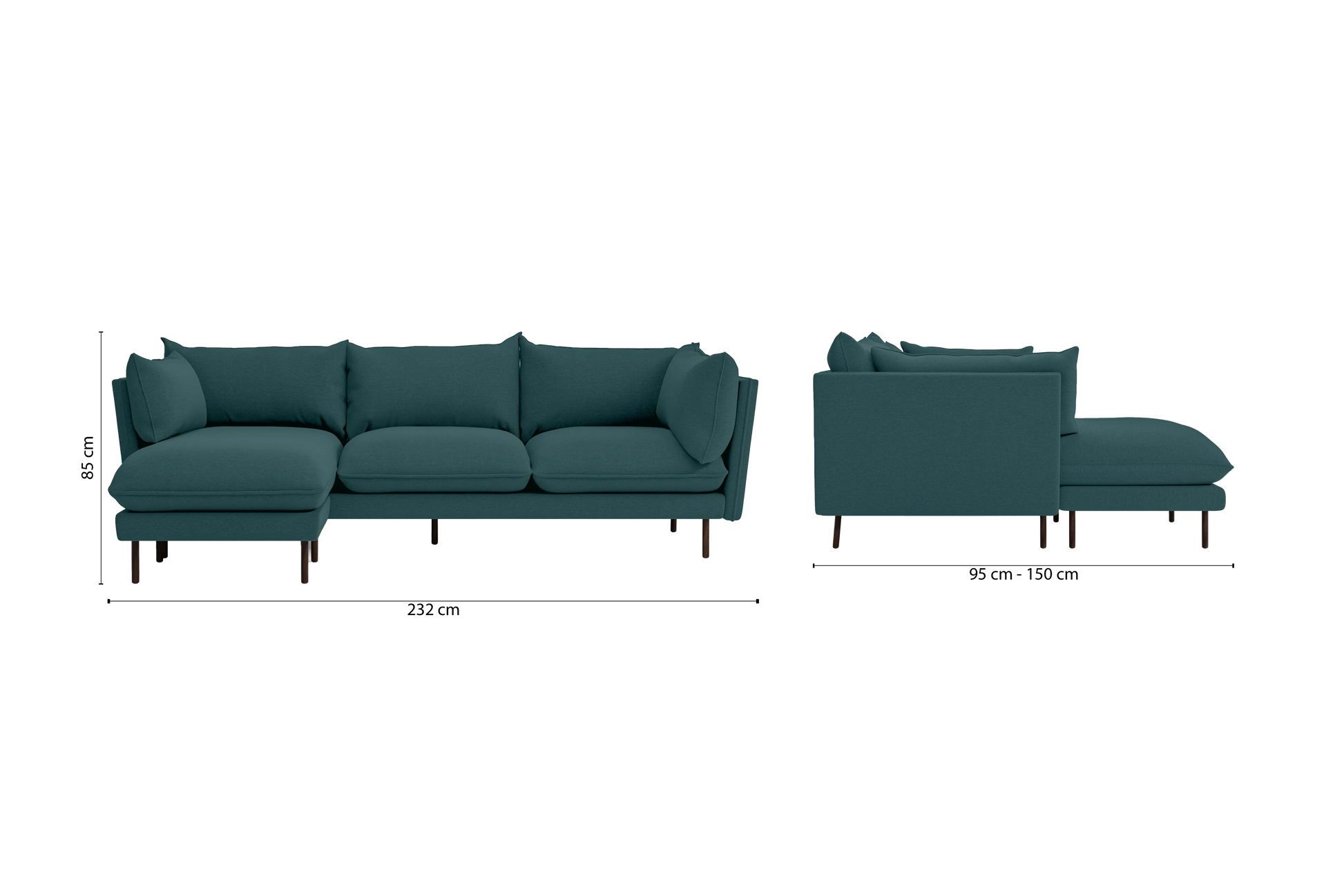 Pistoia 3 Seater Left Hand Facing Chaise Lounge Corner Sofa Teal Linen Fabric