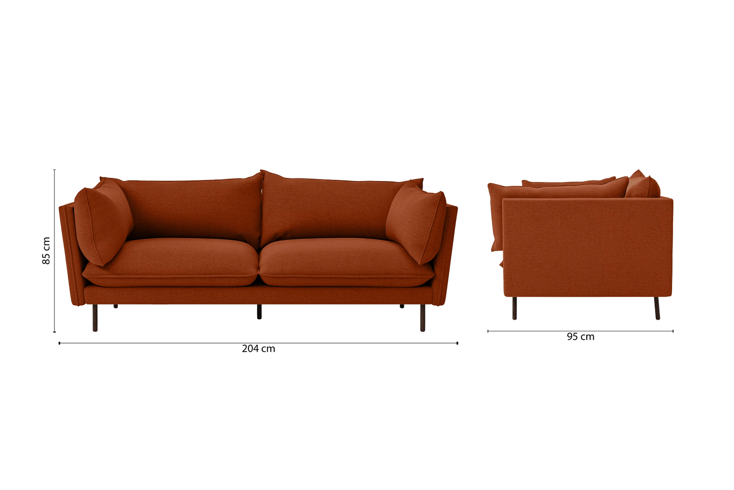 Pistoia 3 Seater Sofa Orange Linen Fabric