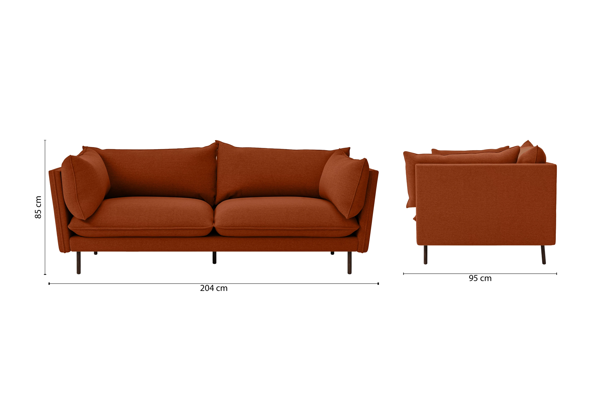 Pistoia 3 Seater Sofa Orange Linen Fabric