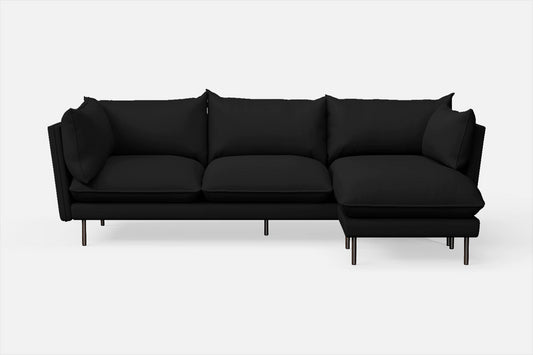 Pistoia 3 Seater Right Hand Facing Chaise Lounge Corner Sofa Black Leather