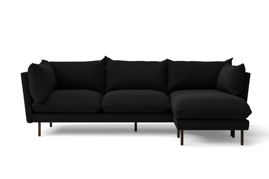 Pistoia 3 Seater Right Hand Facing Chaise Lounge Corner Sofa Black Linen Fabric