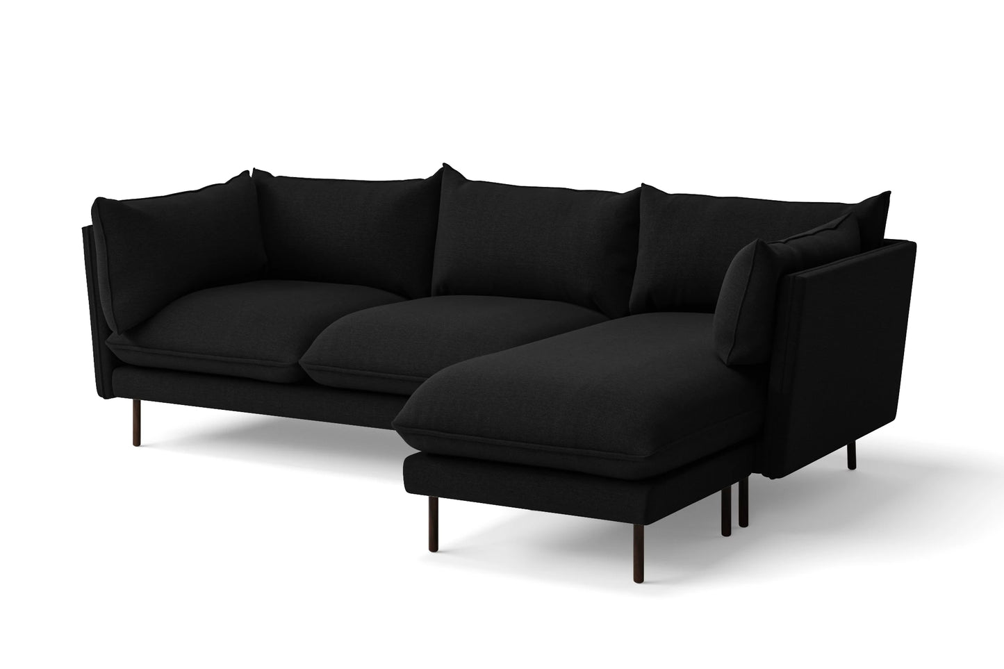 Pistoia 3 Seater Right Hand Facing Chaise Lounge Corner Sofa Black Linen Fabric