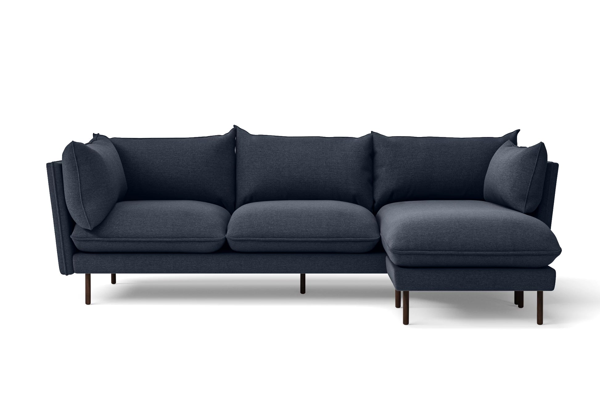 Pistoia 3 Seater Right Hand Facing Chaise Lounge Corner Sofa Dark Blue Linen Fabric