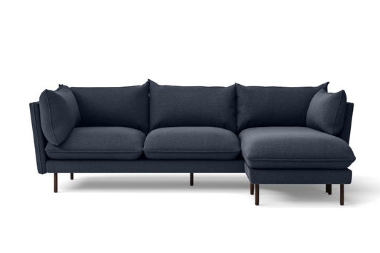 Pistoia 3 Seater Right Hand Facing Chaise Lounge Corner Sofa Dark Blue Linen Fabric