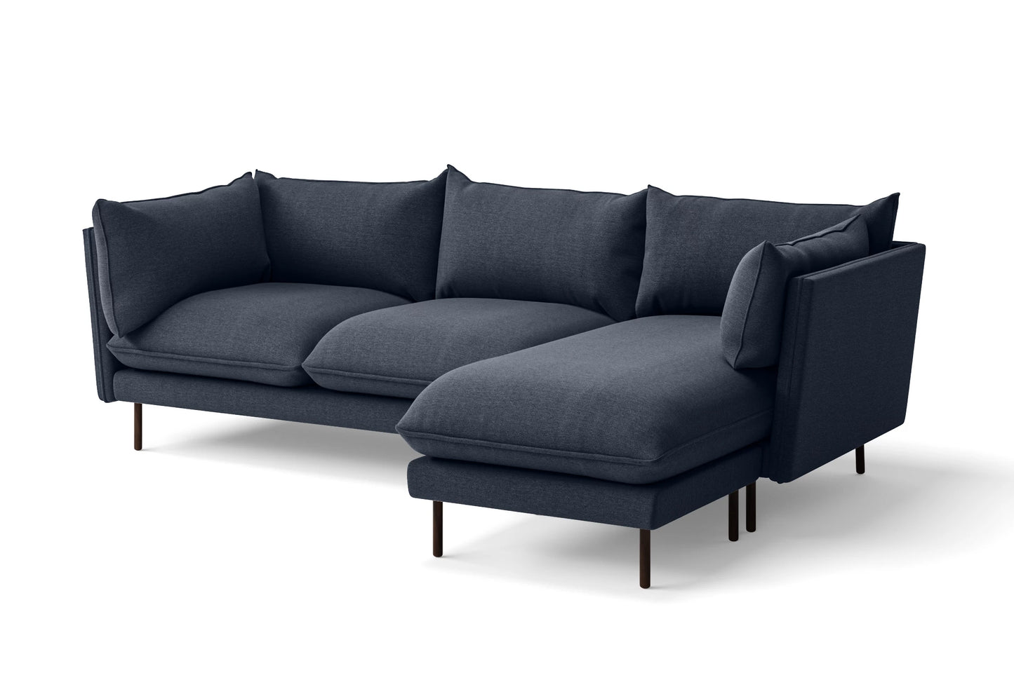 Pistoia 3 Seater Right Hand Facing Chaise Lounge Corner Sofa Dark Blue Linen Fabric