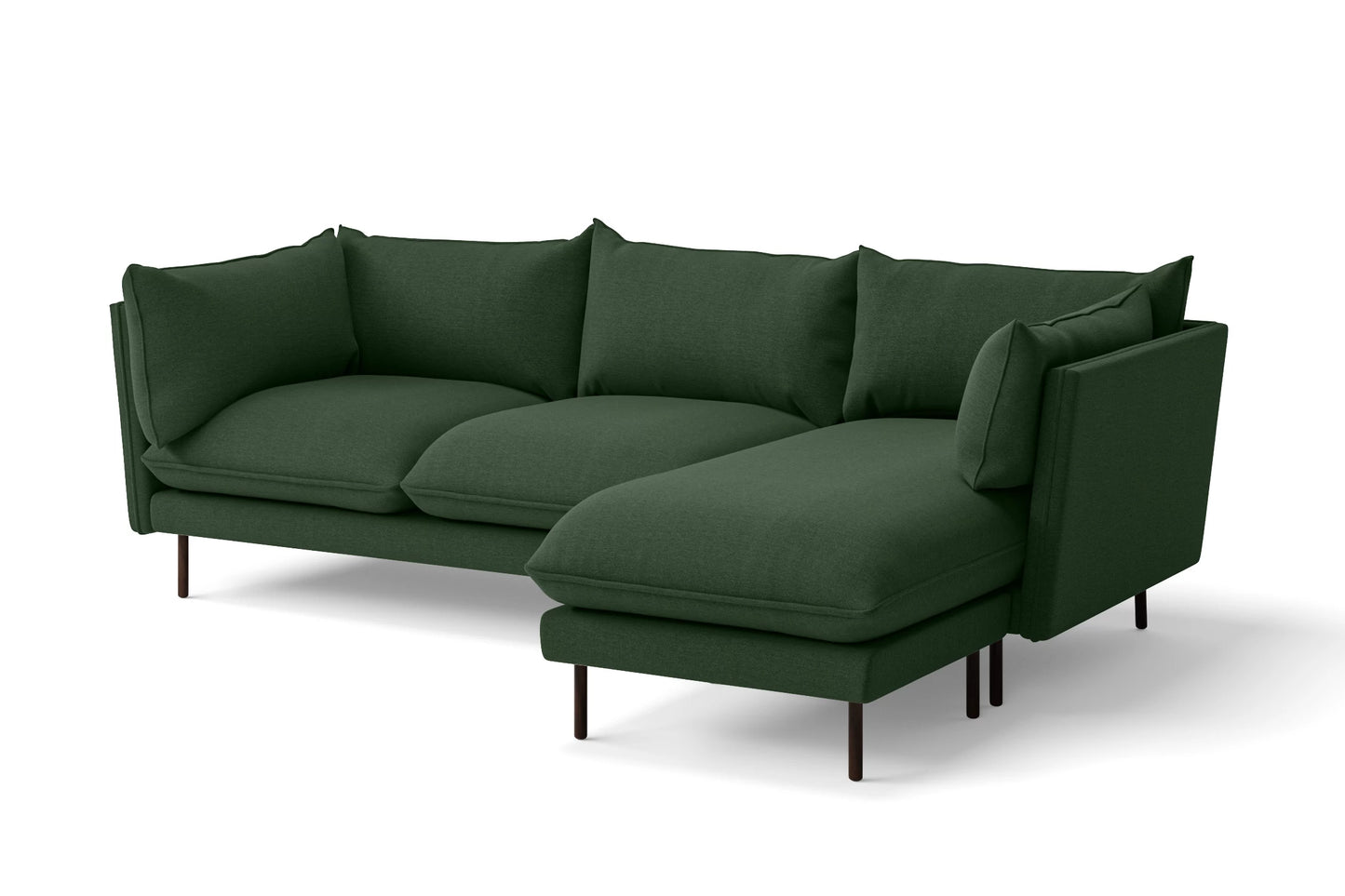 Pistoia 3 Seater Right Hand Facing Chaise Lounge Corner Sofa Forest Green Linen Fabric