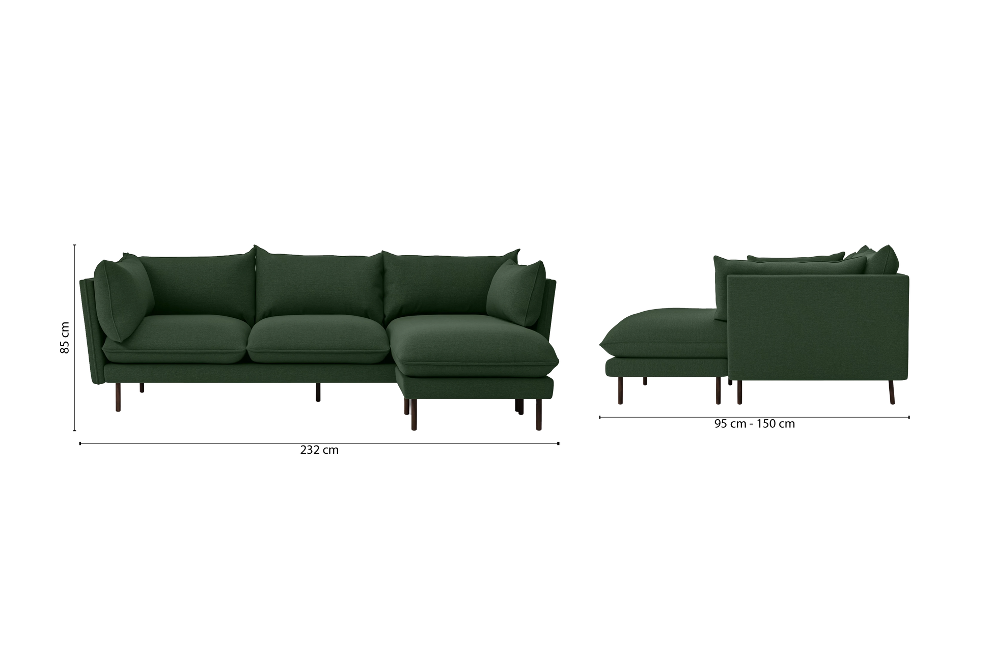 Pistoia 3 Seater Right Hand Facing Chaise Lounge Corner Sofa Forest Green Linen Fabric