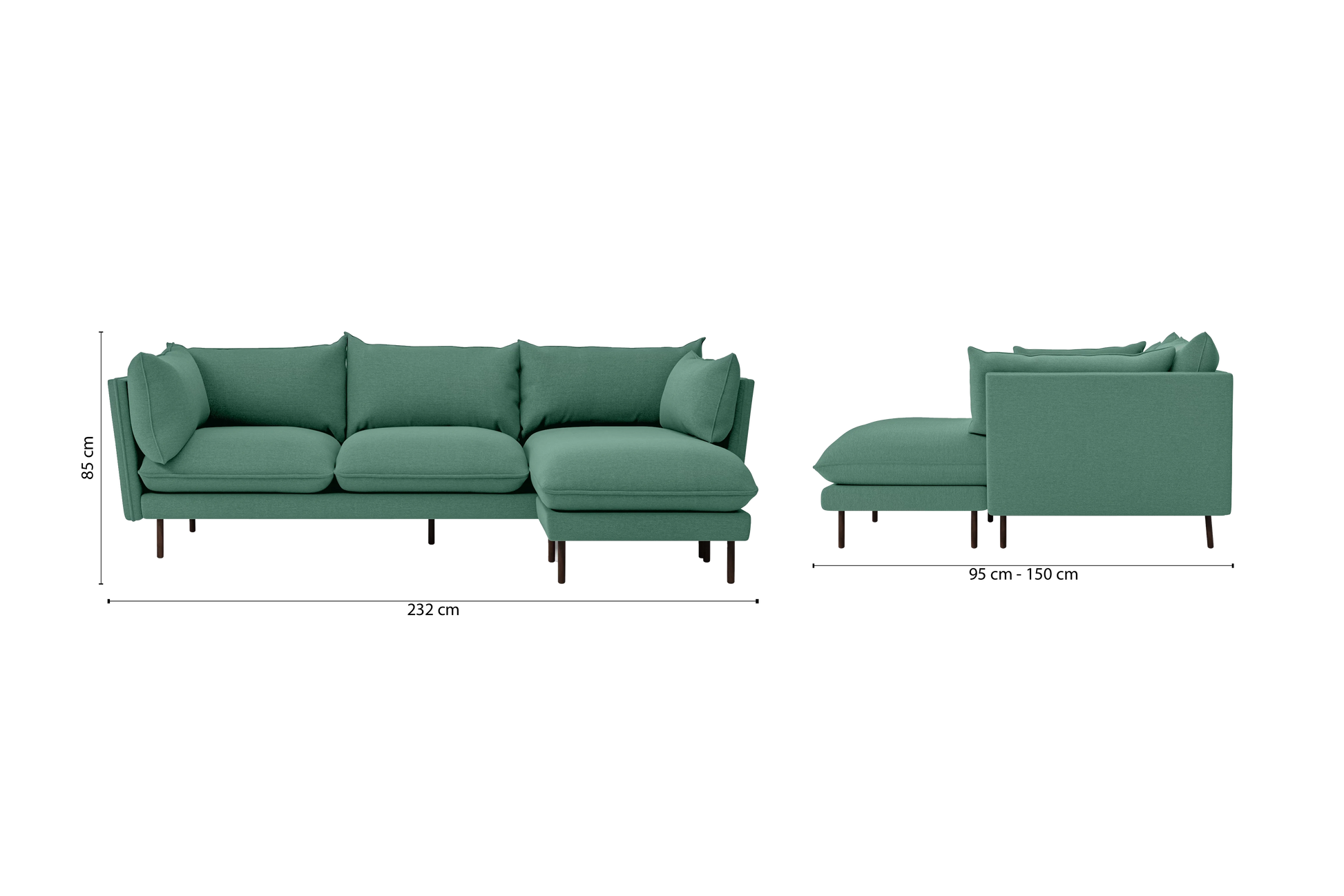 Pistoia 3 Seater Right Hand Facing Chaise Lounge Corner Sofa Mint Green Linen Fabric