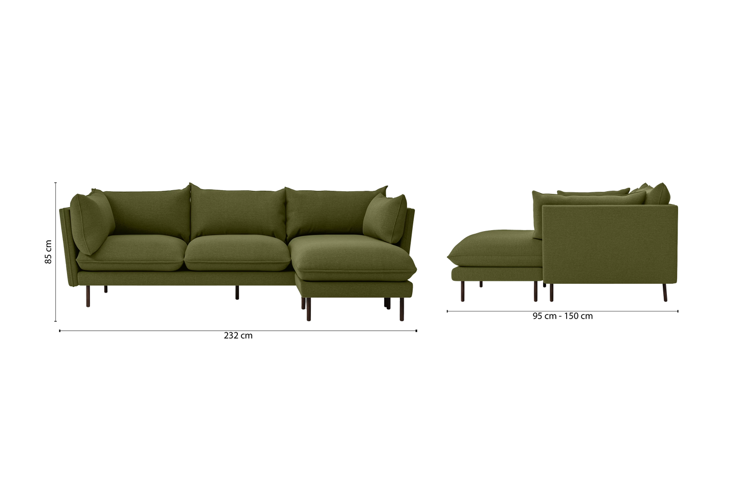 Pistoia 3 Seater Right Hand Facing Chaise Lounge Corner Sofa Olive Linen Fabric