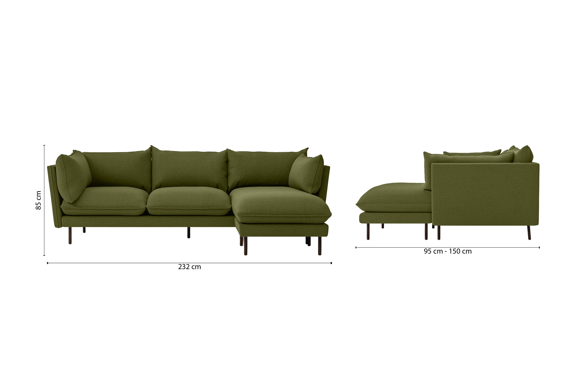 Pistoia 3 Seater Right Hand Facing Chaise Lounge Corner Sofa Olive Linen Fabric