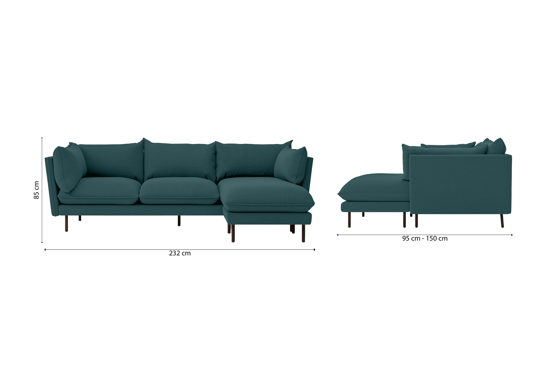 Pistoia 3 Seater Right Hand Facing Chaise Lounge Corner Sofa Teal Linen Fabric