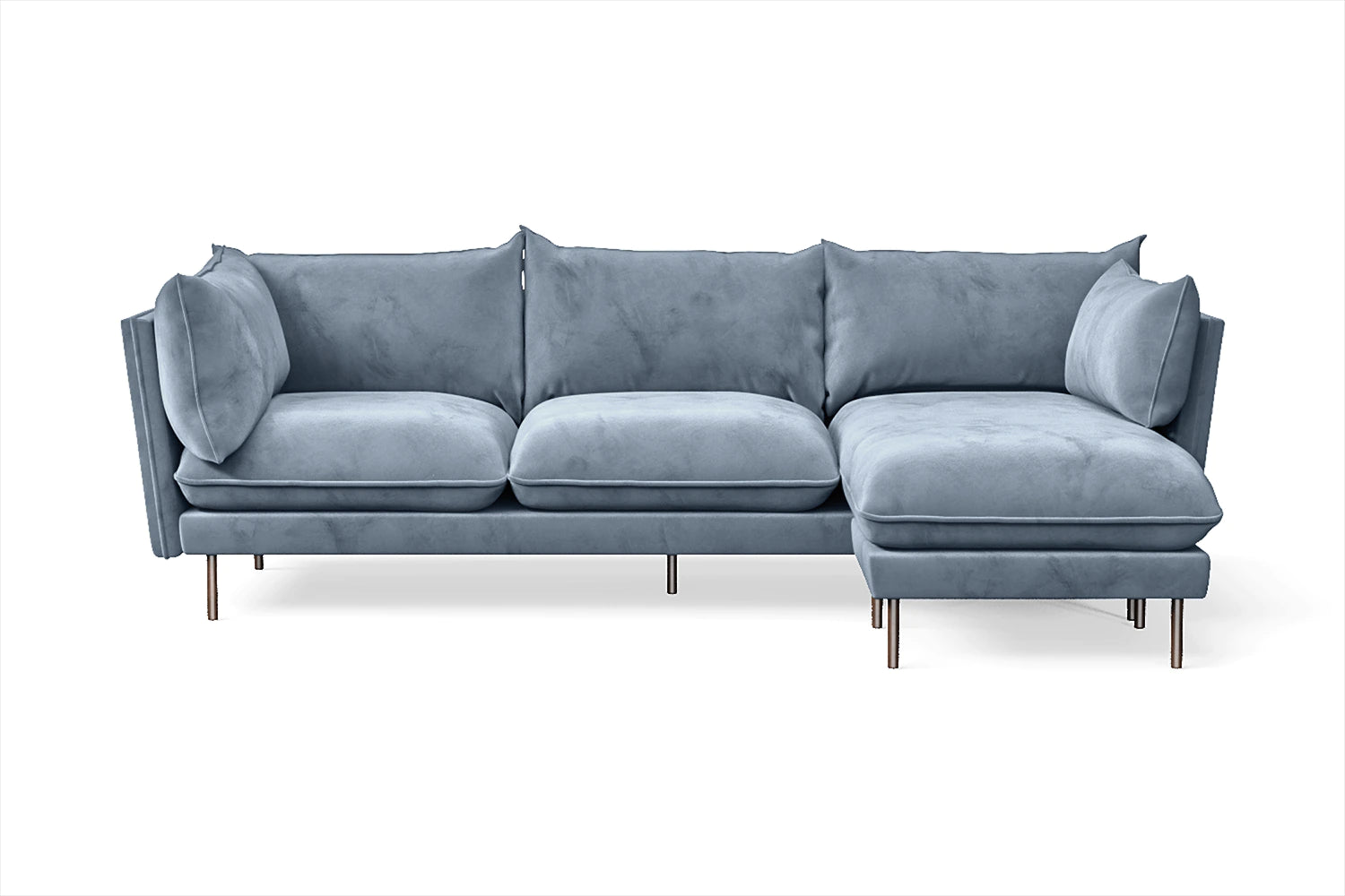 Pistoia 3 Seater Right Hand Facing Chaise Lounge Corner Sofa Baby Blue Velvet