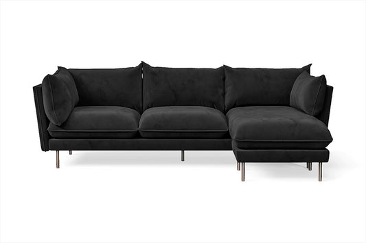 Pistoia 3 Seater Right Hand Facing Chaise Lounge Corner Sofa Black Velvet