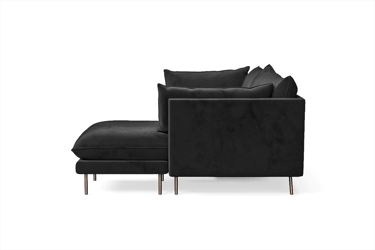 Pistoia 3 Seater Right Hand Facing Chaise Lounge Corner Sofa Black Velvet