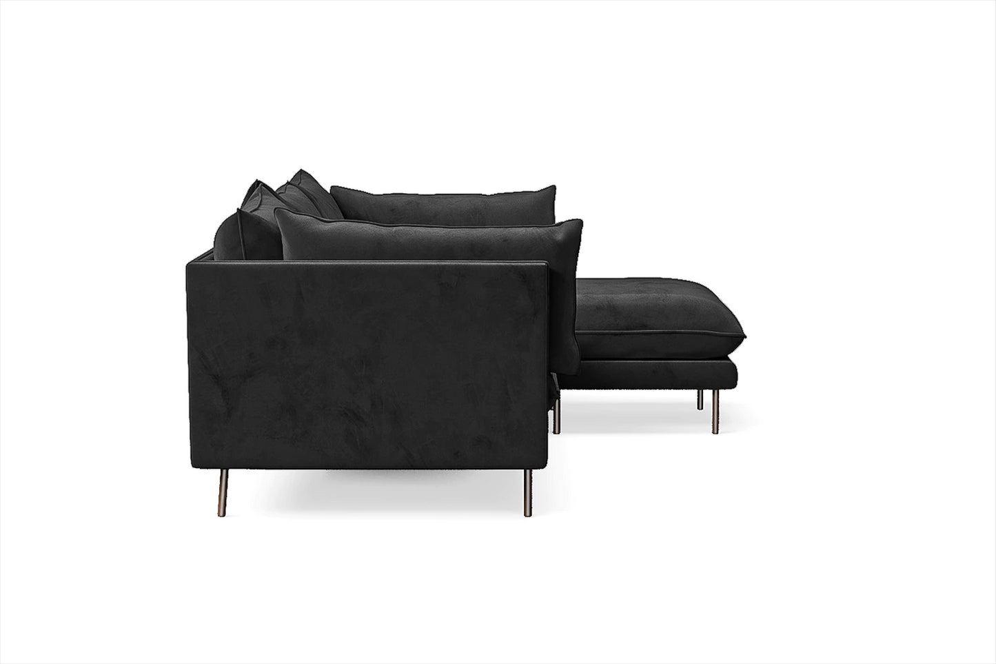 Pistoia 3 Seater Right Hand Facing Chaise Lounge Corner Sofa Black Velvet