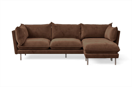 Pistoia 3 Seater Right Hand Facing Chaise Lounge Corner Sofa Coffee Brown Velvet