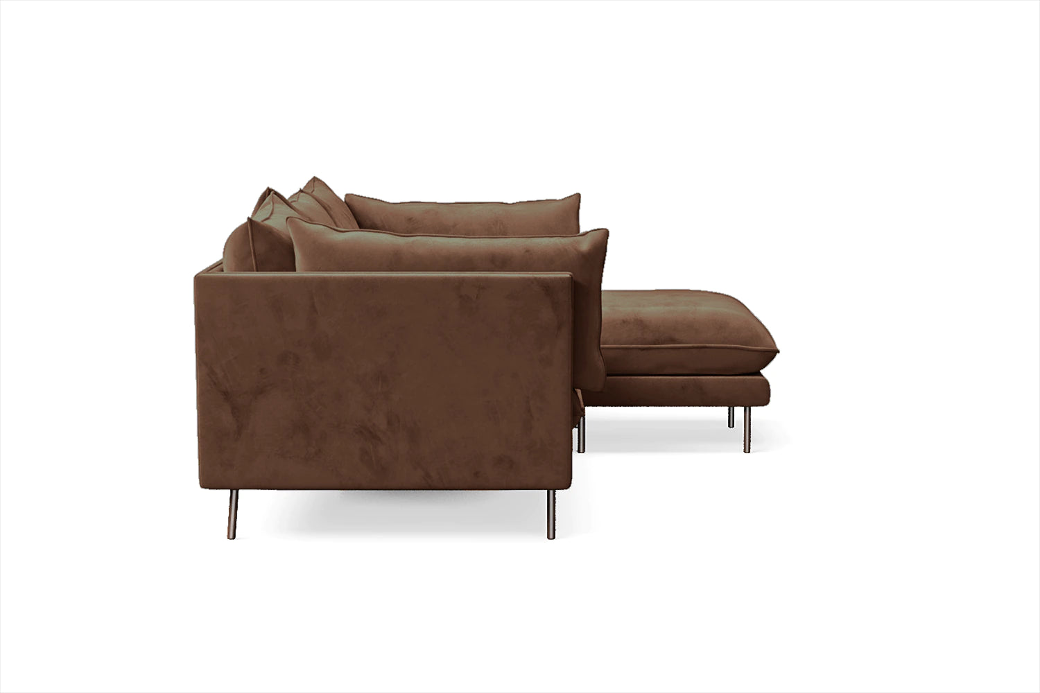 Pistoia 3 Seater Right Hand Facing Chaise Lounge Corner Sofa Coffee Brown Velvet