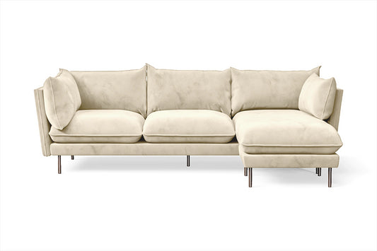 Pistoia 3 Seater Right Hand Facing Chaise Lounge Corner Sofa Cream Velvet