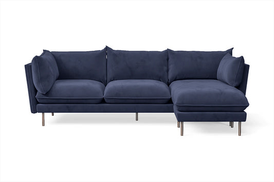 Pistoia 3 Seater Right Hand Facing Chaise Lounge Corner Sofa Dark Blue Velvet