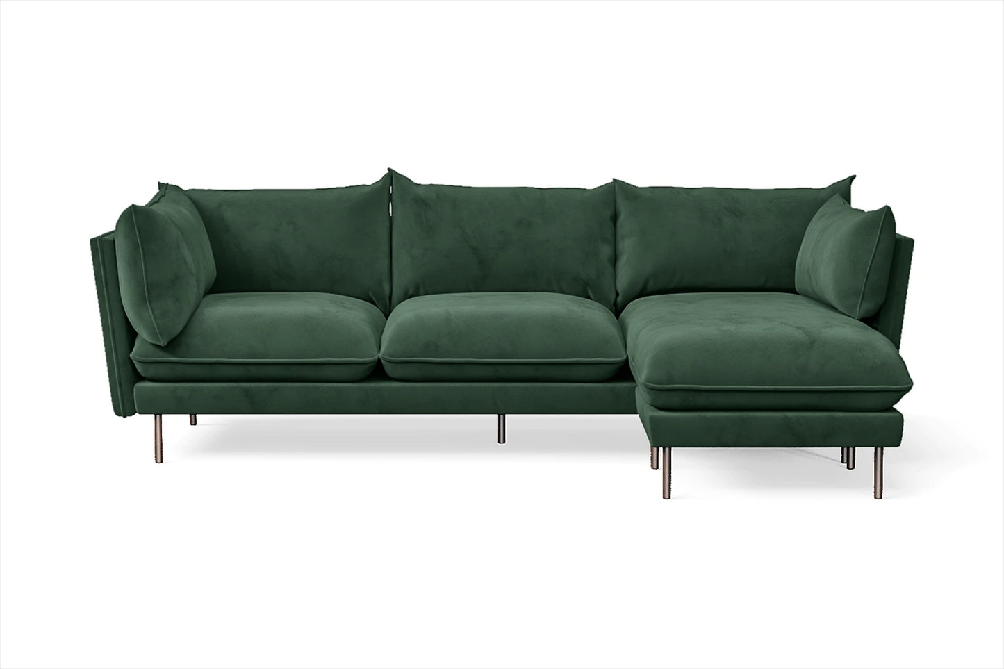 Pistoia 3 Seater Right Hand Facing Chaise Lounge Corner Sofa Green Velvet