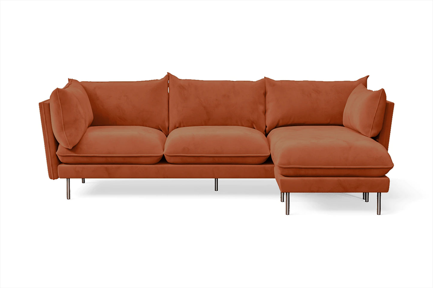 Pistoia 3 Seater Right Hand Facing Chaise Lounge Corner Sofa Orange Velvet