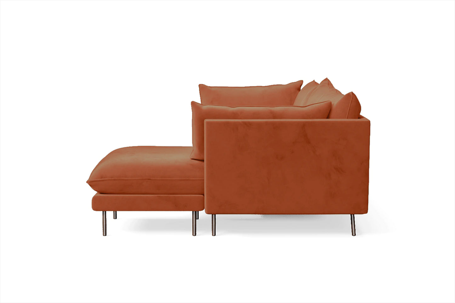 Pistoia 3 Seater Right Hand Facing Chaise Lounge Corner Sofa Orange Velvet