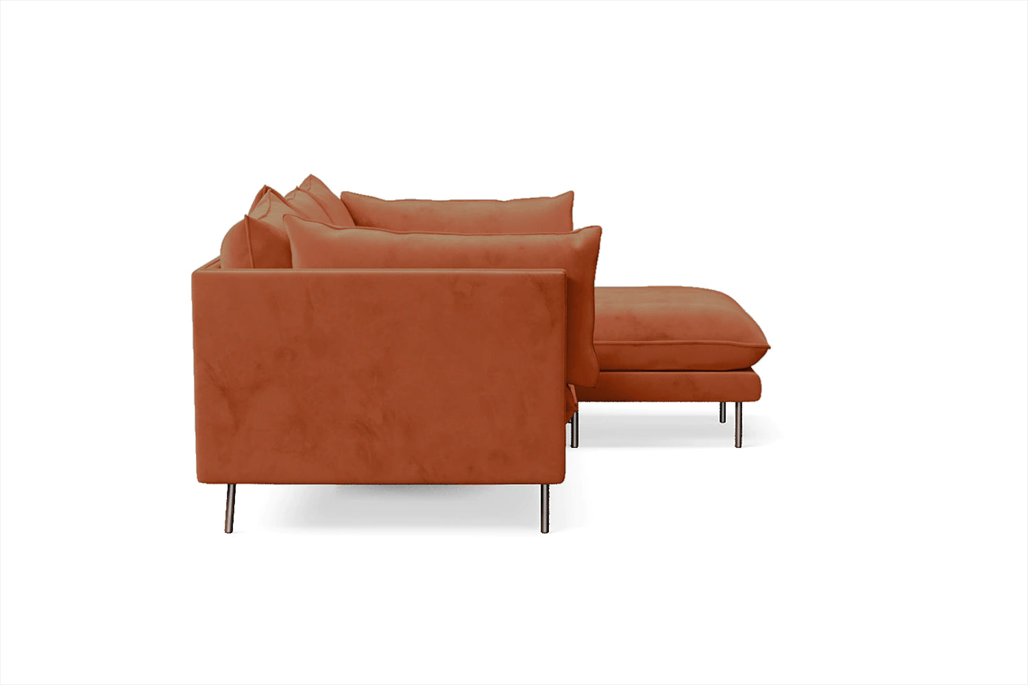 Pistoia 3 Seater Right Hand Facing Chaise Lounge Corner Sofa Orange Velvet